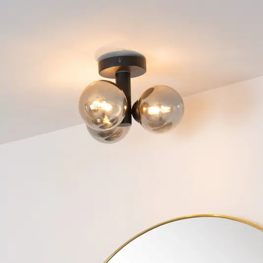 Plafoniera da bagno Trudy, 3 luci, nero/fumè Nuovo Arrivo