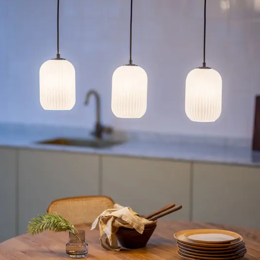 Compra Adesso Lampada a sospensione Cava, colore acciaio, 3 luci, vetro