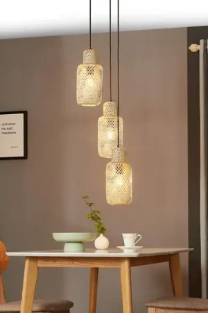 A Buon Prezzo Lindby Venora lampada a sospensione, rotonda, a 3 luci, Ø 15 cm, bambù