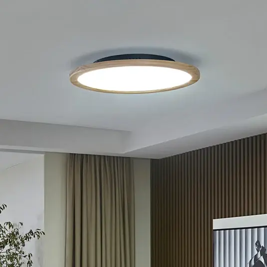 Lucande Plafoniera LED Joren, Ø 48 cm, legno, CCT, telecomando Spedizione Espresso