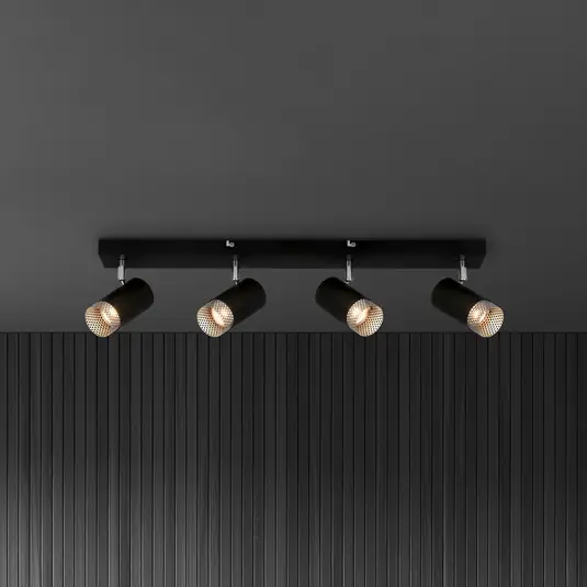 Faretto da soffitto Plek GU10 nero/argento a 4 luci Prezzo Conveniente