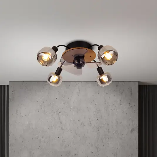 Nuova Collezione Fumoso ventilatore soffitto 4 lampadine E14 fumè