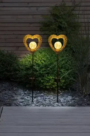 Cuore lampada solare picchetto LED bianco caldo 2x Spedizione Espresso