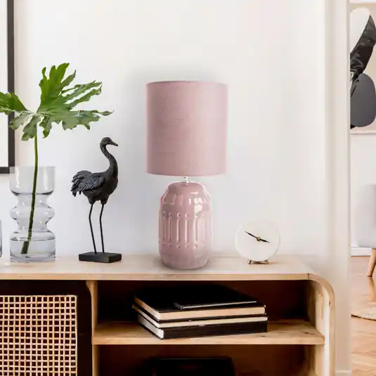 Erida lampada da tavolo, ceramica e tessuto, rosa Offerta