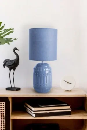 Ultimissimo Modello Lampada da tavolo Erida, ceramica e tessuto, blu chiaro