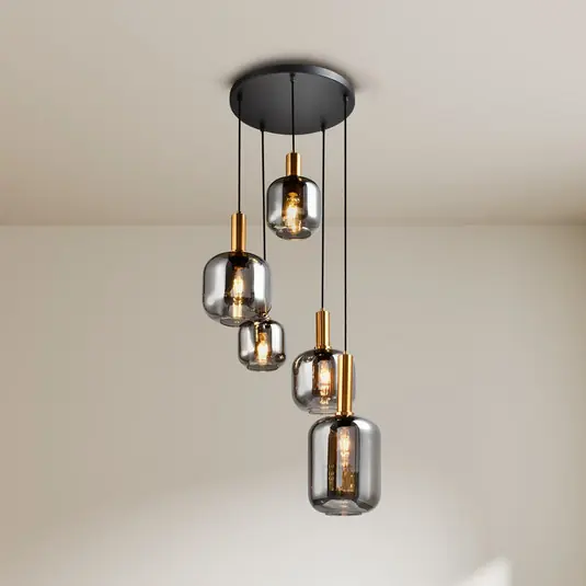 Fumo sospensione vetro fumè 5 lampadine tonda Nuovo Arrivo