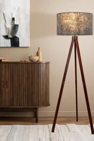 Economico Lampada da terra 2072528 treppiede legno tessuto