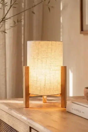 Bestseller Lampada da tavolo 3193, legno, tessuto di lino, altezza 32cm