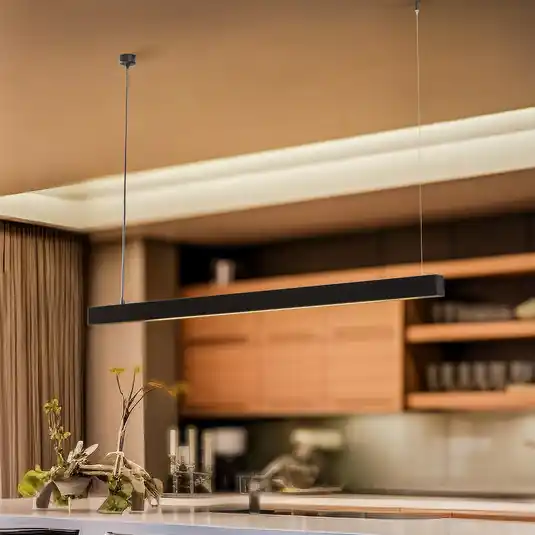 Lampada a sospensione Lungo, nera, lunghezza 124 cm Reso Gratuito