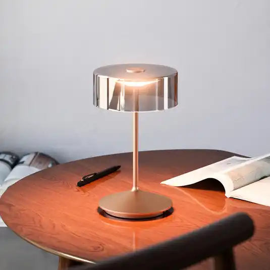 Numotion Lampada da tavolo ricaricabile a LED, bronzo, vetro, IP54, dimmerabile Prezzo Di Fabbrica