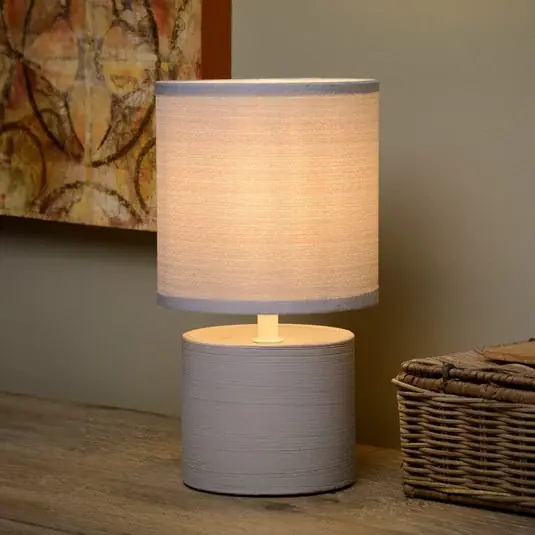Lampada da tavolo Greasby paralume tessuto, grigio Prezzo Di Fabbrica
