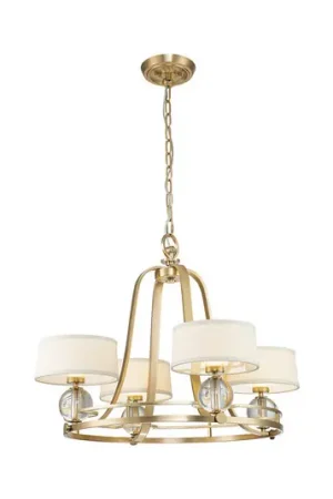 Lampadario Gotham, tessuto, 4 luci ottone Promozione Esclusiva