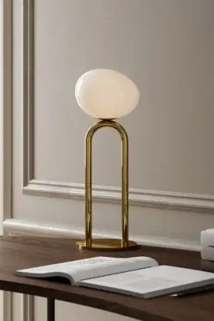 Lampada da tavolo Shapes, bianco/ottone, vetro, altezza 47 cm, E27 Offerta Del Giorno