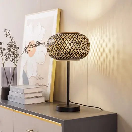 Ultimissimo Modello Lampada da tavolo Lindby Nerys, nero, bambù, Ø 28 cm