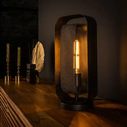 Esclusivo Lampada da tavolo Alma con elemento mesh, nero