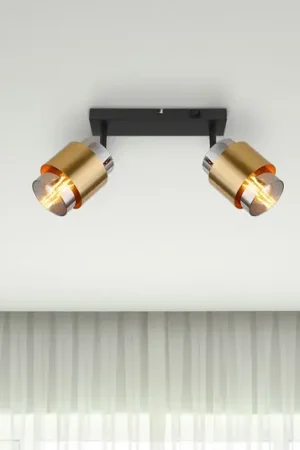 Faretto da soffitto Milley, lunghezza 26 cm, color ottone, a 2 luci Soddisfatti O Rimborsati