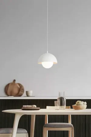 Solo Oggi Lampada a sospensione Nola Hide, bianca, Ø 22 cm, alluminio/vetro, E14