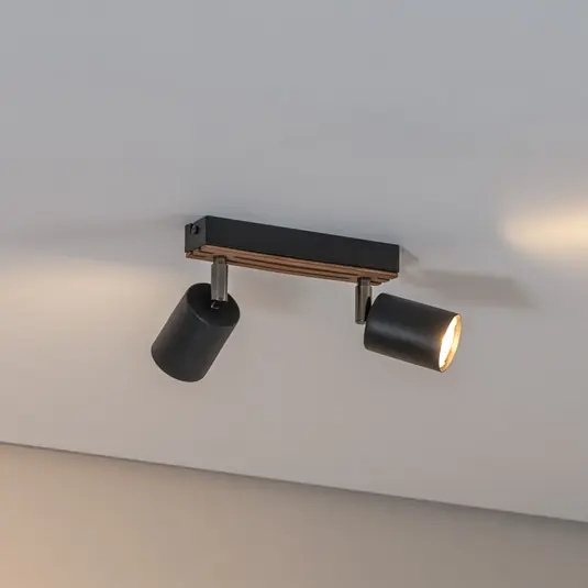 Envostar Tino faretto da soffitto a 2 luci nero/legno Nuova Collezione