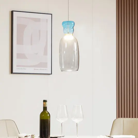 Lucande Lampada a sospensione Fay, grigio chiaro/azzurro, vetro, Ø 15 cm Compra Online
