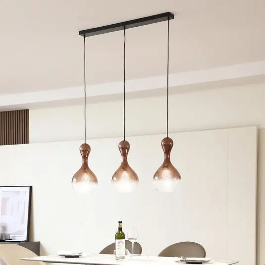 Lucande a sospensione Lyrisa, a 3 luci, color rame, vetro, 22cm Acquista Ora