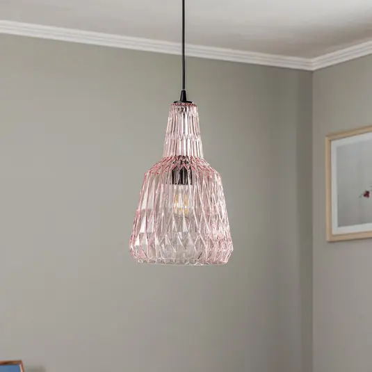 Offerta Del Giorno Lampada a sospensione Lindby Belarion, rosa, 1 luce, vetro, Ø 23 cm