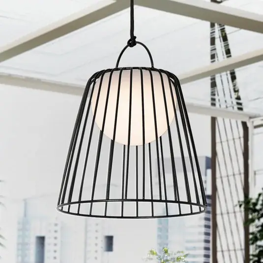 Lindby Lampada a sospensione da esterno ricaricabile a LED Levino, nero, Di Tendenza