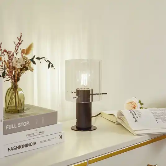 Super Prezzo Lampada da tavolo Lucande Eirian, nero, vetro, Ø 14 cm, E27