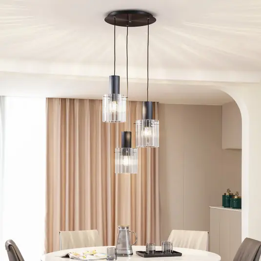 Ultime Pezzi Lucande lampada a sospensione Eirian, Ø 40 cm, a 3 luci, nero, vetro