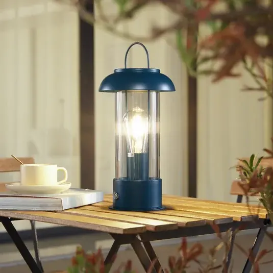 Lampada da tavolo ricaricabile Lindby Yvette, blu, IP44, touch dimmer Subito Disponibile