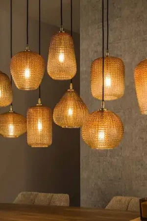 Consegna Rapida Lampada a sospensione Dot, ambra, 120 x 40 cm, vetro, a 9 luci