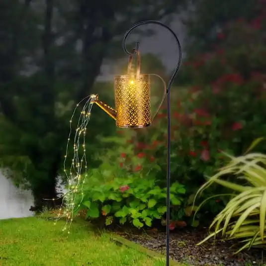 Pagamento Sicuro Lampada LED solare 336523, oro, annaffiatoio, picchetto a terra, metallo