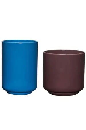 Hübsch Deux pots, rosso-marrone/blu, set di 2, polvere di pietra Super Prezzo
