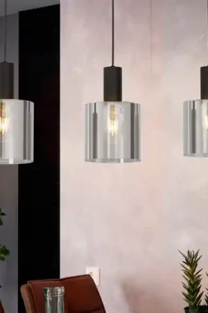 Affare Lampada a sospensione Gorosiba, nera, lunghezza 85 cm, acciaio/vetro, a 3 luci