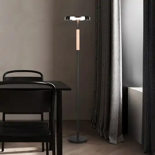 Acquista Ora Lampada LED da pavimento Celeste cromo/legno 160 cm vetro/metallo Touchdim