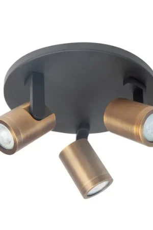 Faretto da soffitto Halo, nero/ottone brunito Ø 25 cm a 3 luci. Scelto Dai Clienti