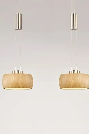 Lampada LED a sospensione Shine-Wood, legno di quercia/nickel, 65 cm, a 2 luci. Scelto Dai Clienti