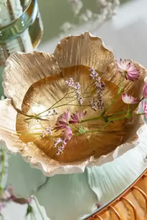 Ciotola decorativa KARE Flower Bloom, crema/oro, realizzata a mano Reso Gratuito