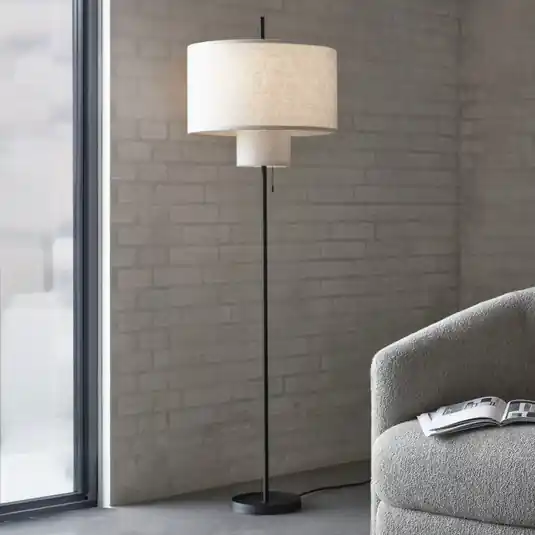 Non Perdere New Works lampada da terra Margin, beige, Ø 46 cm altezza 153 cm tessuto