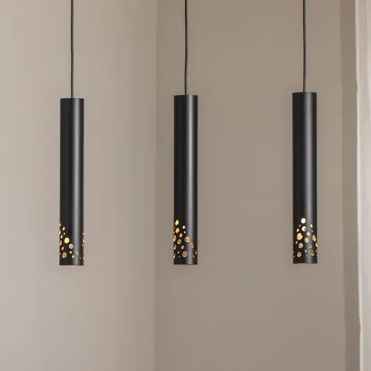 Lampada a sospensione Tibia, a 3 luci, lunga, nera, acciaio, GU10 Bestseller