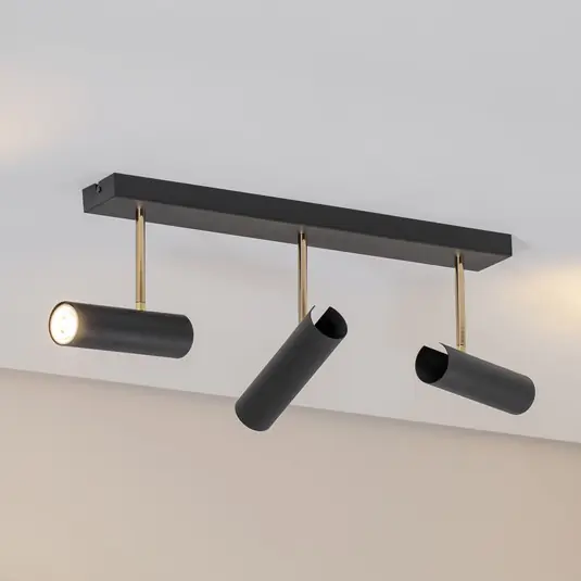 Offerta Plafoniera Axion, a 3 luci, nero/oro, lunga, acciaio