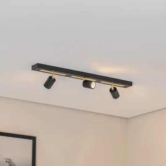 Più Venduto Faretto da soffitto Rodez, nero/oro, lunghezza 80 cm, a 3 luci.