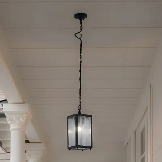 Professionale Lindby Lampada a sospensione da esterno Bolgar, nero, metallo, vetro