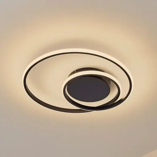 Plafoniera LED Lindby Kyron, nero, alluminio, dimmerabile, Ø45cm Professionale