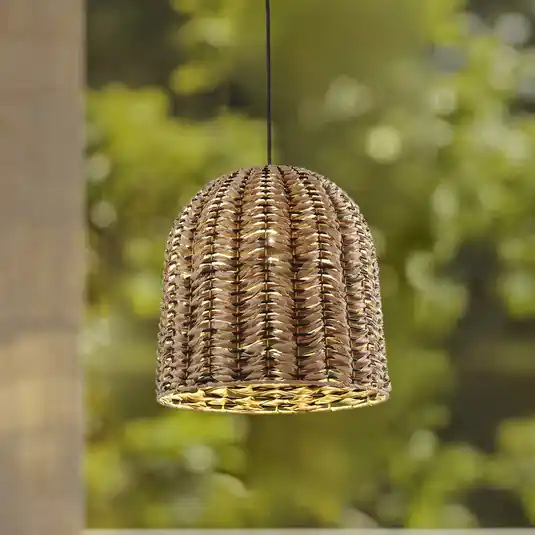 Lindby Lampada a sospensione da esterno Taryn, marrone, plastica, IP44 35 cm Pagamento Sicuro