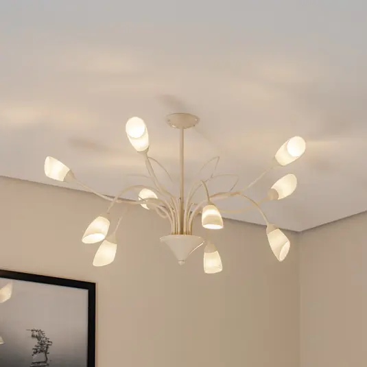Plafoniera Gloriosa, vetro, crema, a 10 luci Spedito Oggi