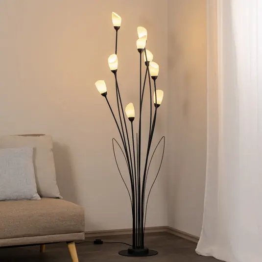 A Buon Prezzo Piantana Gloriosa, nera, vetro, a 9 luci