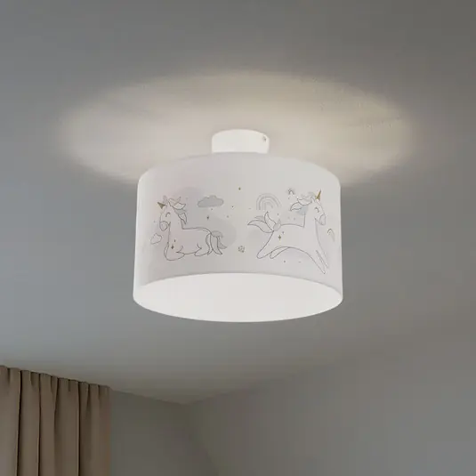 Lampada a sospensione Mila, Ø 35 cm, tessuto, unicorni, E27 Di Tendenza