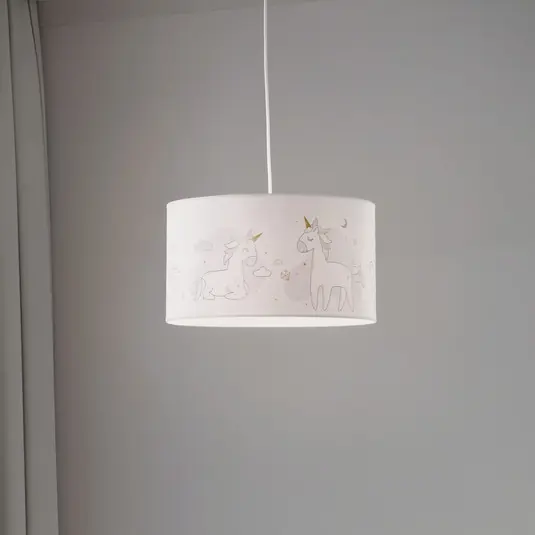 Prezzo Di Fabbrica Lampada a sospensione Mila, Ø 35 cm, bianco, tessuto, unicorni, E27