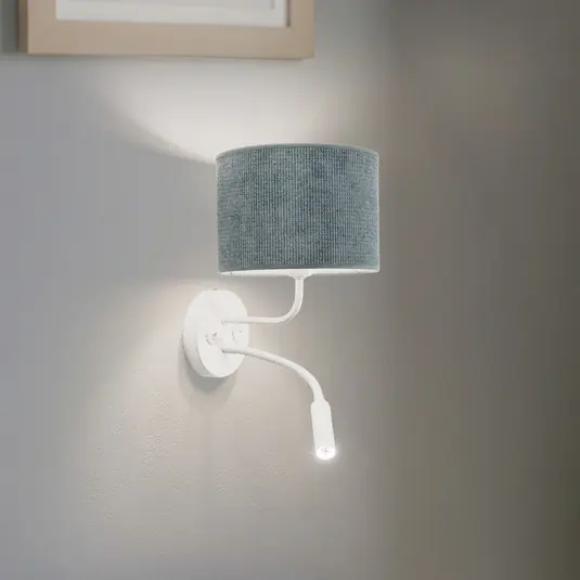 Applique Roller, corda menta, bianco, con lampada da lettura Più Venduto