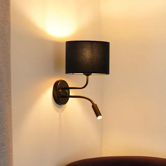 Applique Roller, velluto blu scuro, nero, con lampada da lettura Solo Oggi